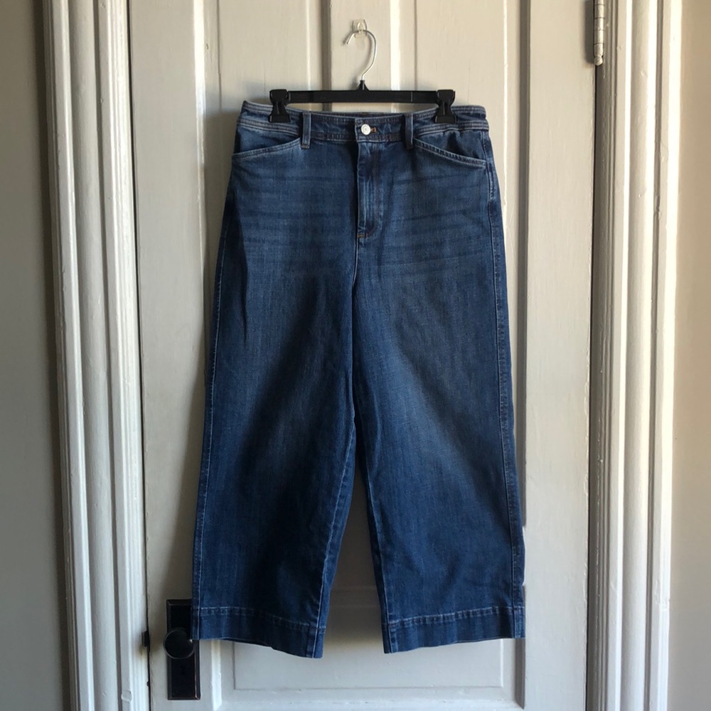 Talbots Medium Wash High Rise Wide Leg Crop Jeans Denim Size 10